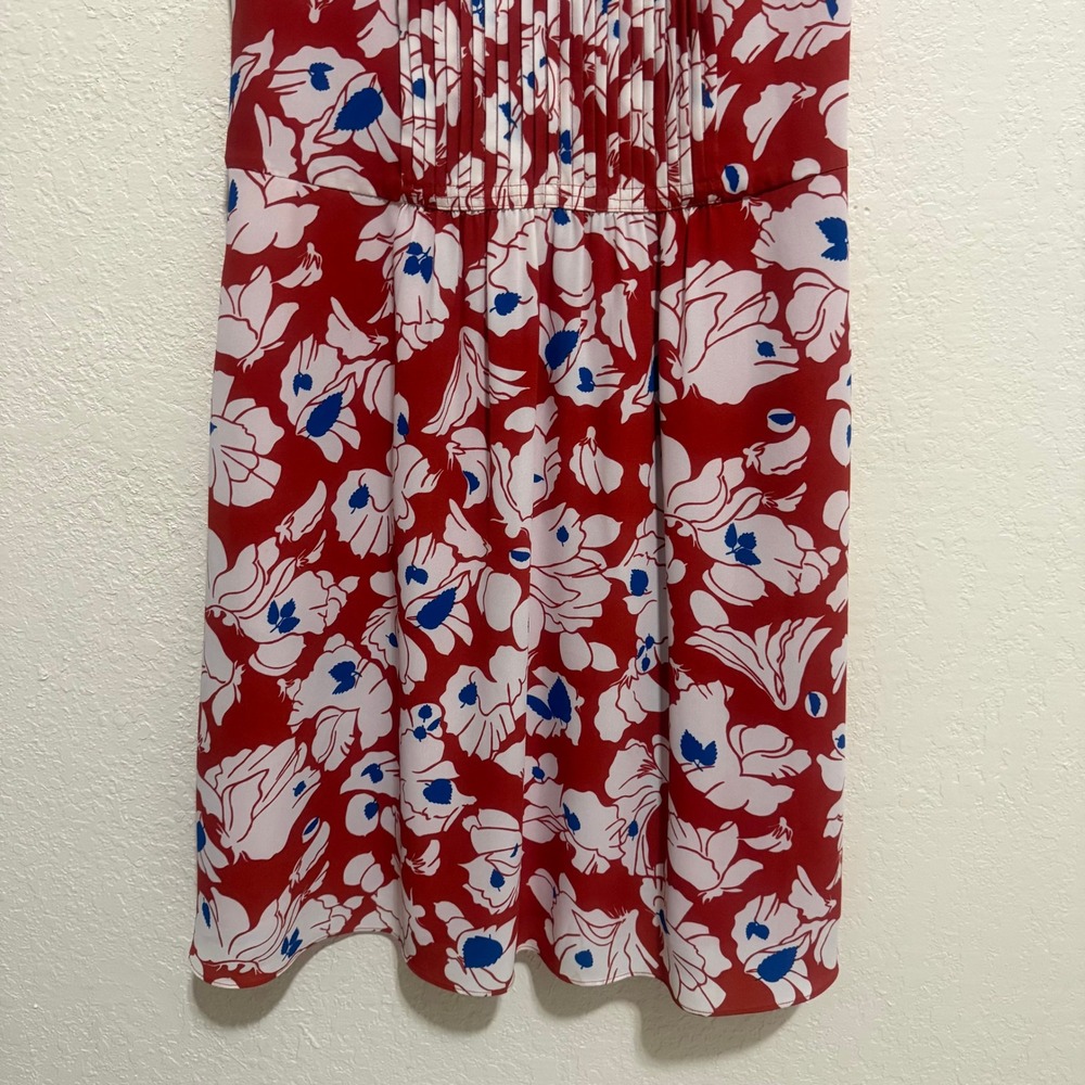 Banana Republic Red Floral Pleated V-Neck Sleeveless Dress Size 0 Mini Lined - Picture 6 of 15